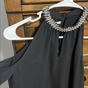 Studded Turtle Neck Cold Shoulder Top